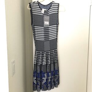 NWOT Alexander McQueen Sleeveless Black and White Dress with Blue Accents